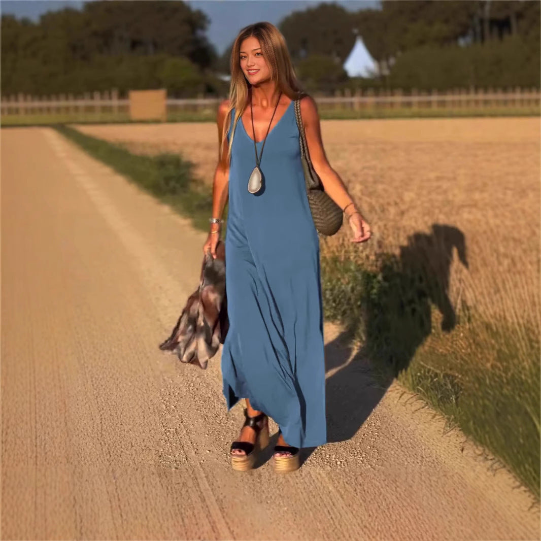 Robe pour femme à bretelles et col en V
