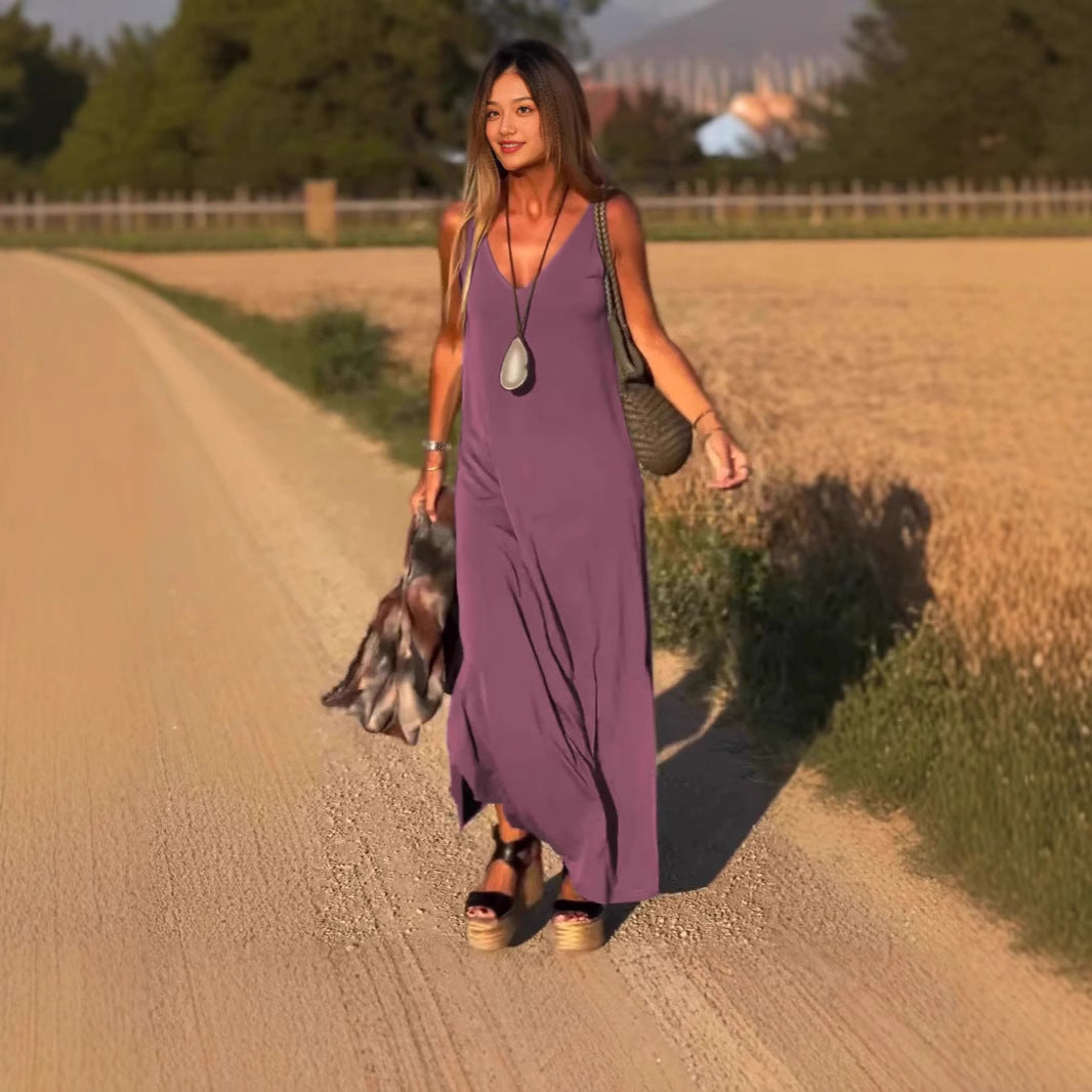 Robe pour femme à bretelles et col en V